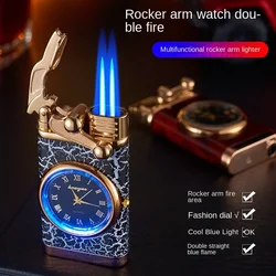 New Creative Watch Windproof Gas Lighter with LED Light Watch Cigar Lighter Outdoor Jet Double Barrel Lighter Men's Gadget Gift