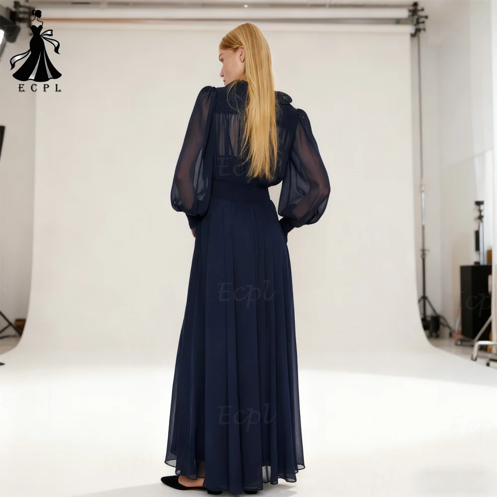 Ecpl Boho Chiffon A-Line Party Dresses Long Puff Sleeves Buttons Prom Gown Flooفساتين حفلات شيفون على شكل حرف a من Ecpl Boho بأكمام طويلة منتفخة وأزرار فستان حفلات بطول الأرض pläееее femenško seara مصنوع حسب الطلب 2025 #2