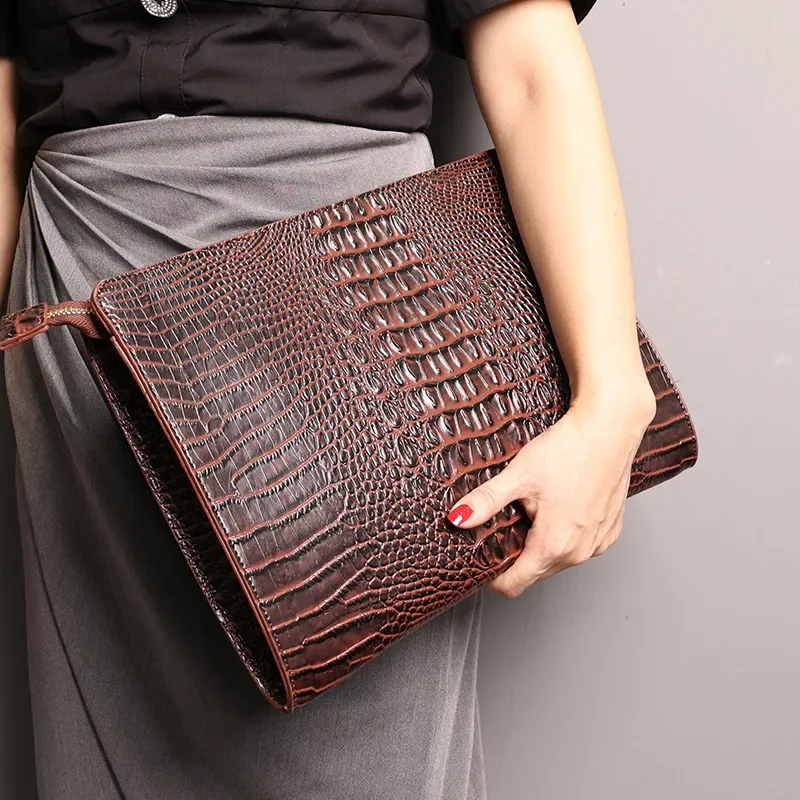 Fashion Clutch Men Women Handbags Luxury Crocodile Pattern Leather Clutches Bag Men Business iPad Bags Clutch Envelope Bag Purse