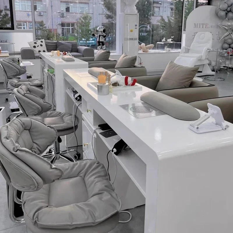 

Simple Modern Nail Tables Multifunction Vacuum Cleaner Nordic Cream Style Nail Tables Reception Desks Furniture Mesa Uñas FYMT