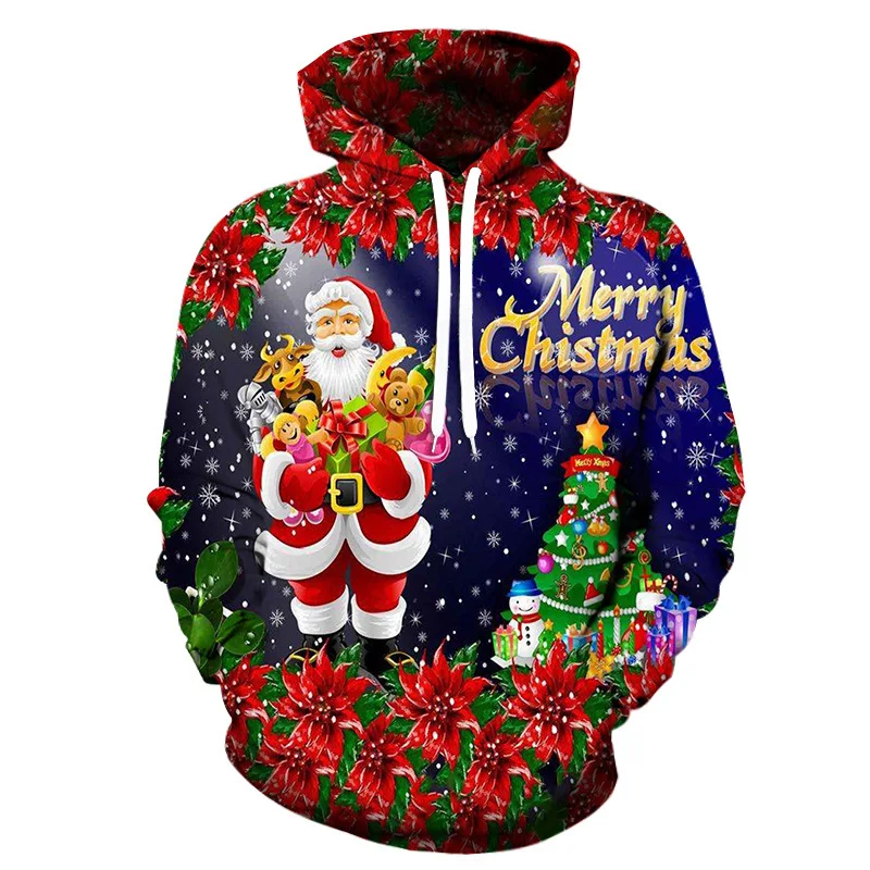 European and American new Christmas Santa Claus 3D digital printing loose men\'s and women\'s sweater baseball uniform pullov