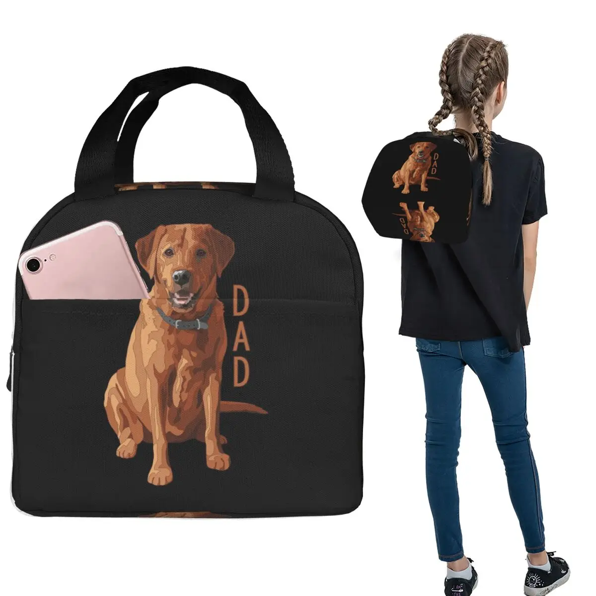 Lab Dad Fox Red Labrador Retriever Dog Insulated Lunch Bag for Women Children Portable Food Boxes Thermal Lunch Box Tote