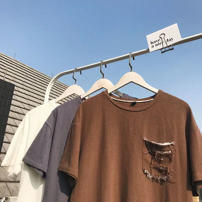 تي شيرت ممزق مخصص بأكمام قصيرة 55 نقطة للرجال بلوزة هاراجوكو فضفاضة عصرية متوسطة الأكمام #6