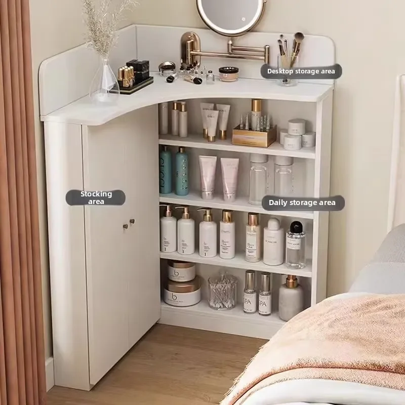 Mini Modern Lighted Corner Dressing Table with Integrated Storage and Triangle Wall Design for Living Room (Stainless Steel)