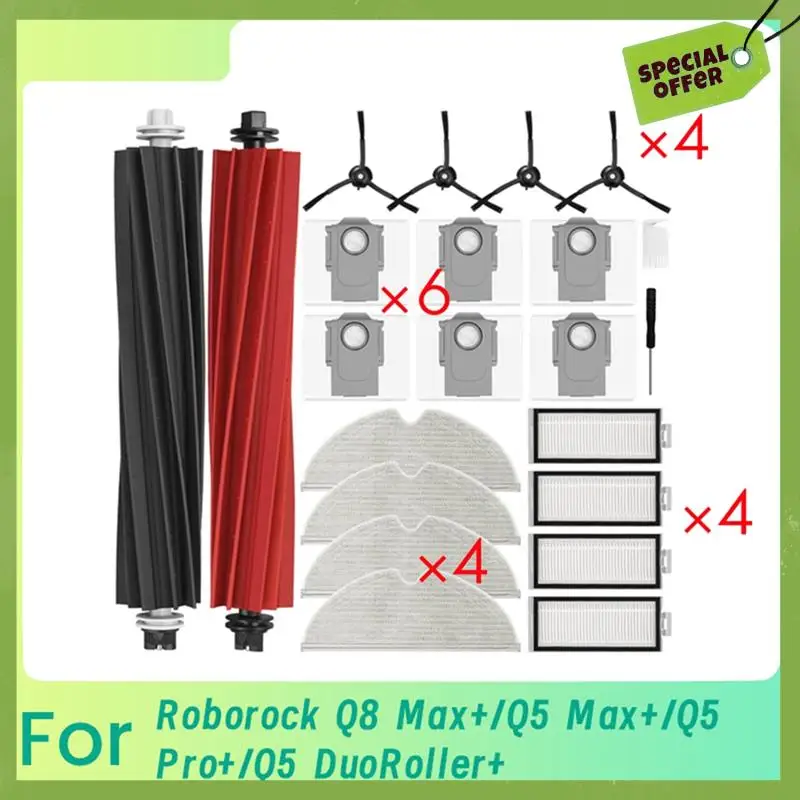 Abgp-para roborock q8 max +/q5 max +/q5 pro +/q5 duoroller + acessórios aspirador de pó rolo escova lateral filtro mop almofada saco pó