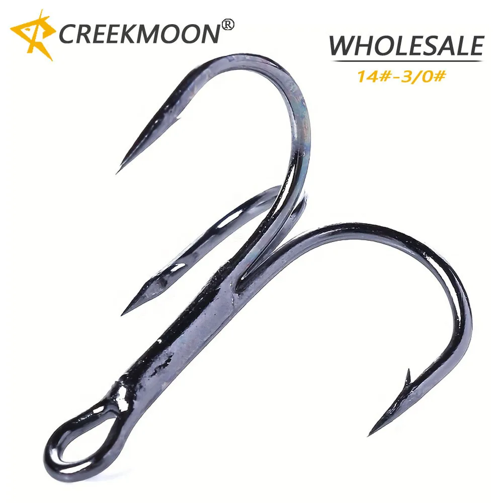 Wholesale 14#-3/0# 500pcs/lot Super Sharp Fishing Treble Hooks High Carbon Steel Round Bent Triple Hooks for Lure Saltwater Bass