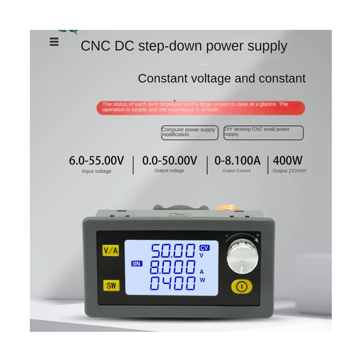 DC 50V 8A 400W CNC Adjustable Constant Voltage Regulator CV CC Step-Down Power Supply Module XY5008E