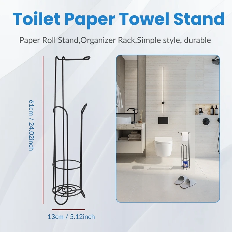 Stainless Steel Floor Standing Paper Roll Towel Holder Stand Organizer Toilet Paper Rack Bathroom Vertical Storage Bask-A55K view 5