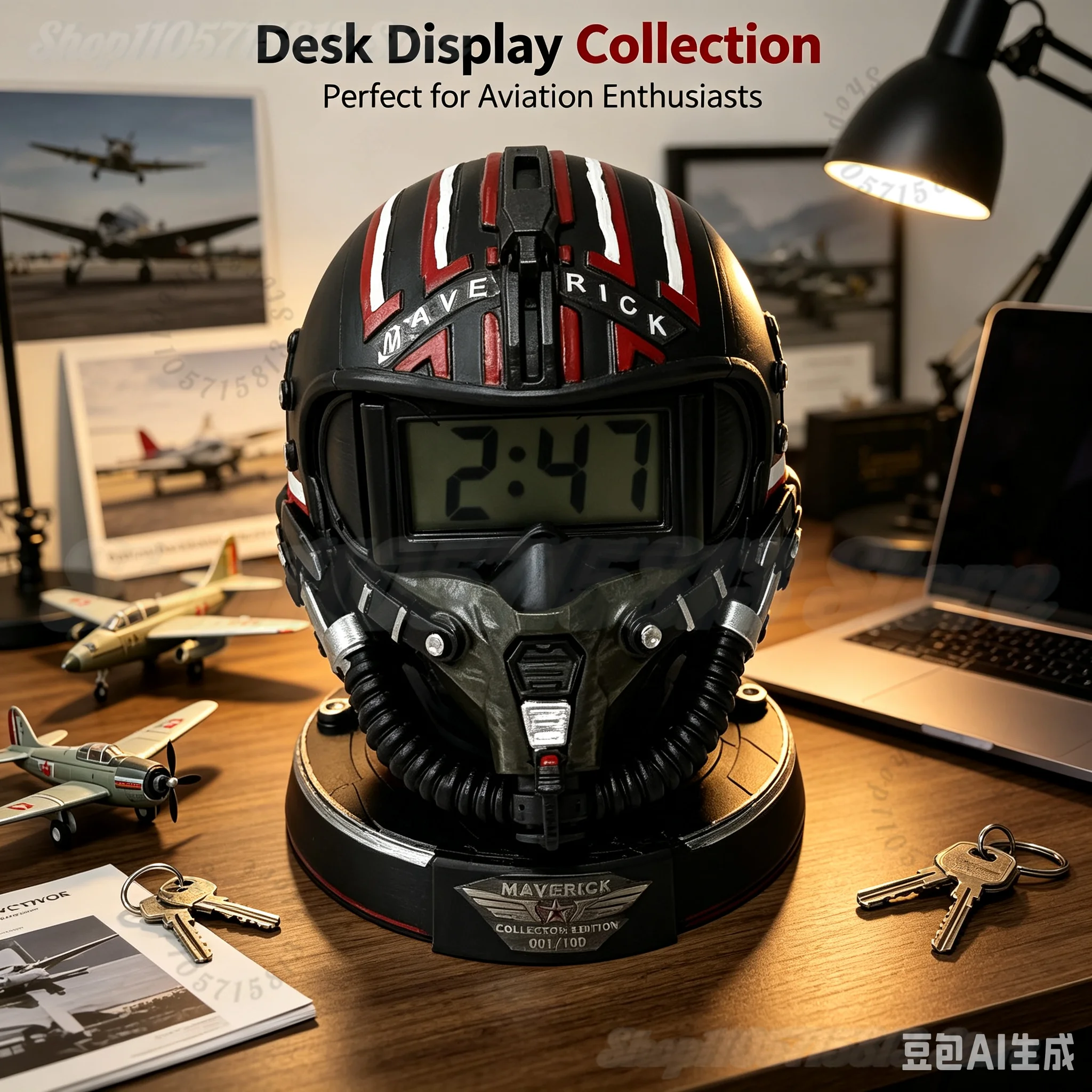 Top Gun Maverick Pilot Duck & Helmet Clock Ornament, Aviator Helmet Digital Alarm Clock, Desktop Decor Gift for Movie Fans