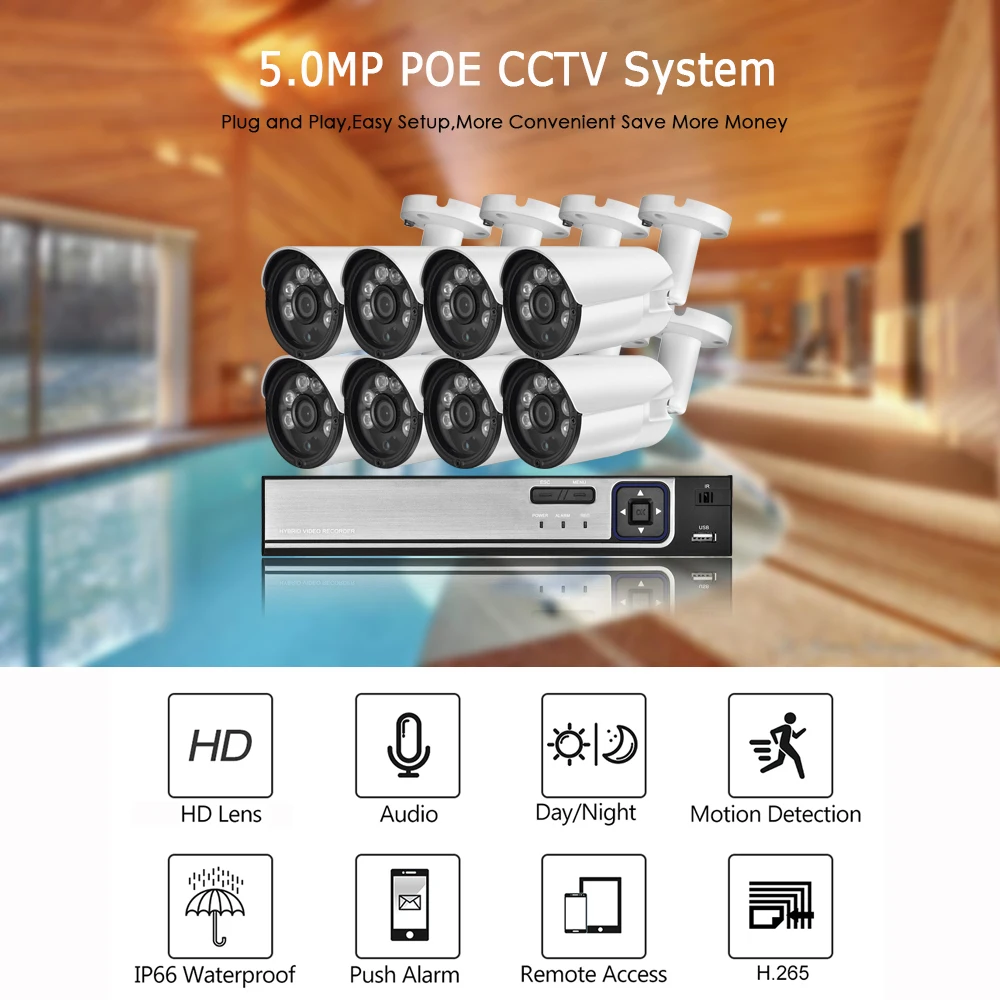 Gadinan 4/8CH 2.8mm Wide Angle 5MP IP Camera Face Detection Outdoor POE NVR Security System Kit AI Audio SONY IMX335 CCTV Camera