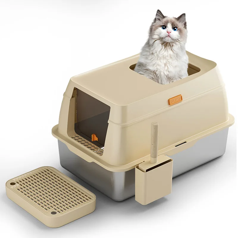 Extra Large Cat Litter Box Fully Enclosed Top in Stainless Steel Cat Litter Box Fully Enclosed Splash Proof Cat Toilet Separable