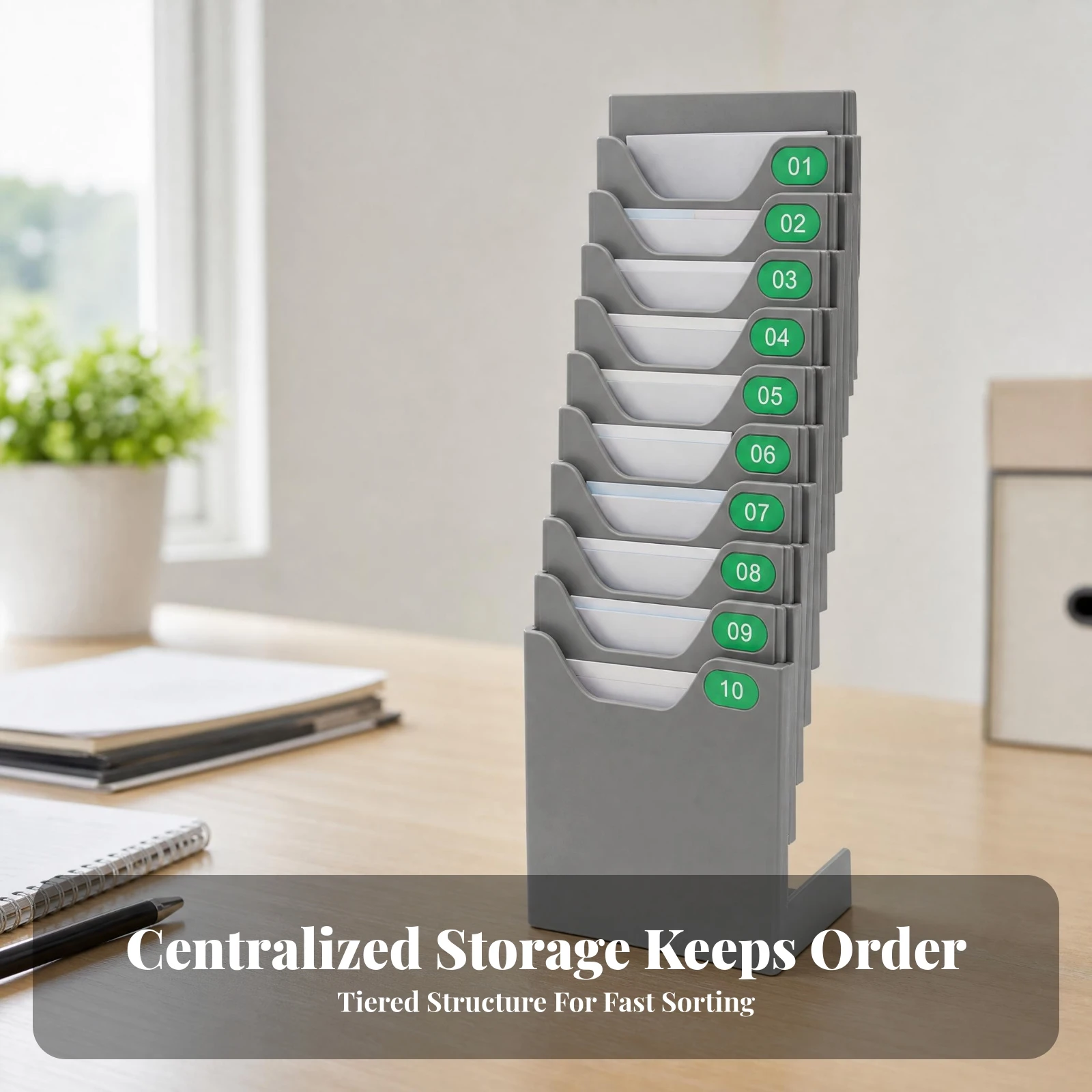 Numbered Card Holder Rack Vertical Desktop Card Organizer Office Storage Freestanding Keyhole Slots