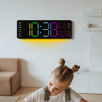 12.5“ Color Changing Digital LED Wall Clock with Remote Control Ambient Light Living Room Alarm Clock with Date Week Temperature