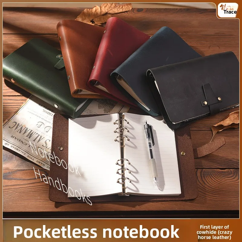 Genuine Cowhide Leather Loose-Leaf Journal with Pull-Up Finish, Wrap Strap, Removable Rings and Refillable Ruled or Blank Pages
