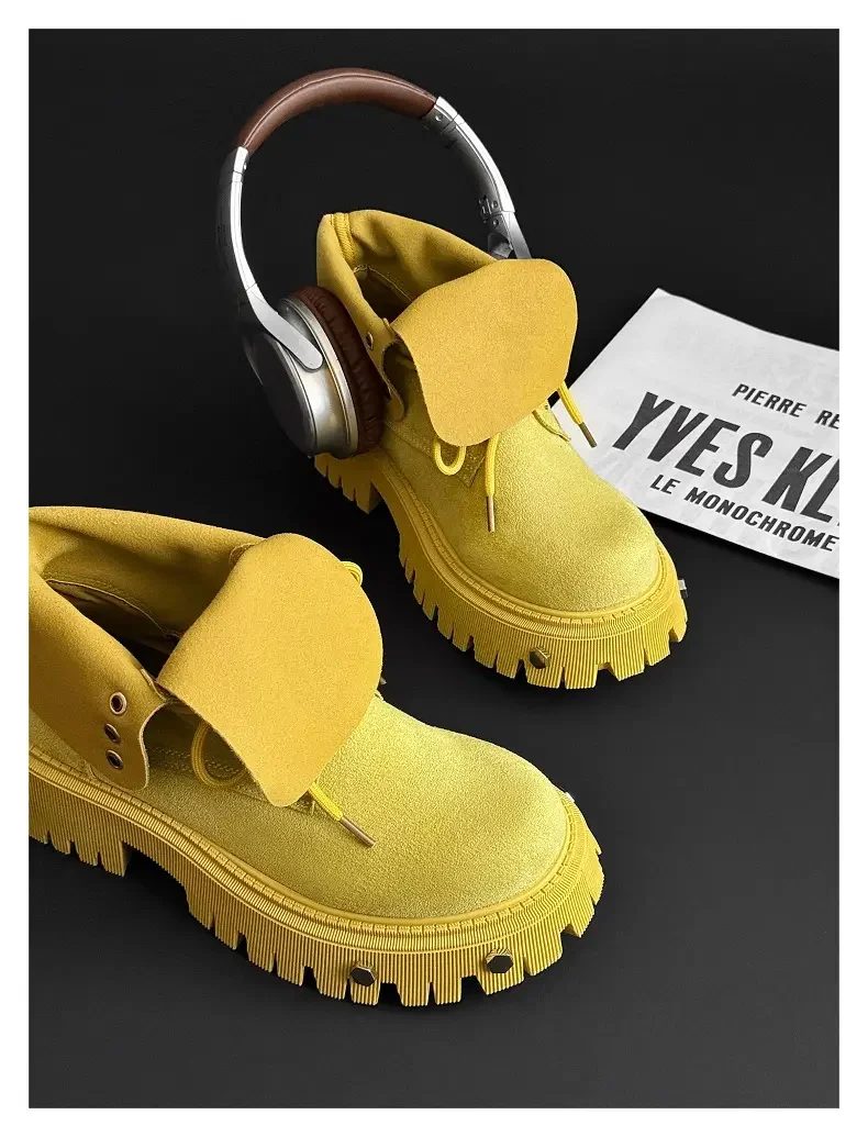 High Top Motorcycle Boots Plus Size 45 Mens Designer Outdoor Work Boots Fashion Casual Leather Height Increased Platform Boots