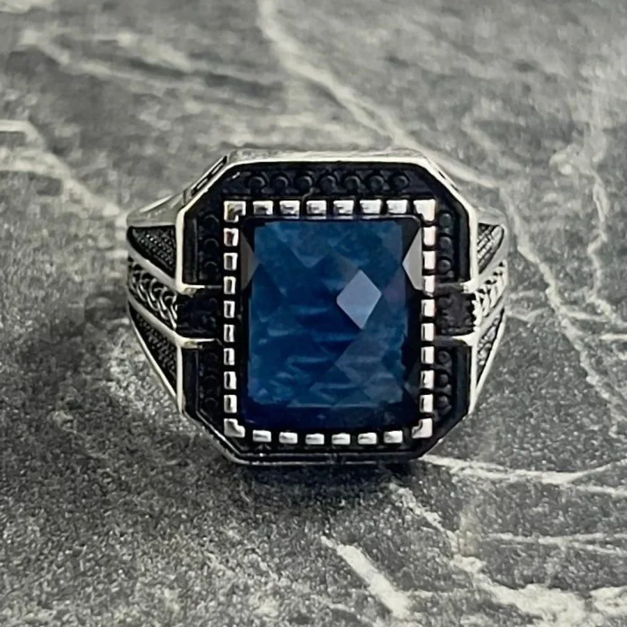 New retro alloy inlaid zircon ring for European and American men