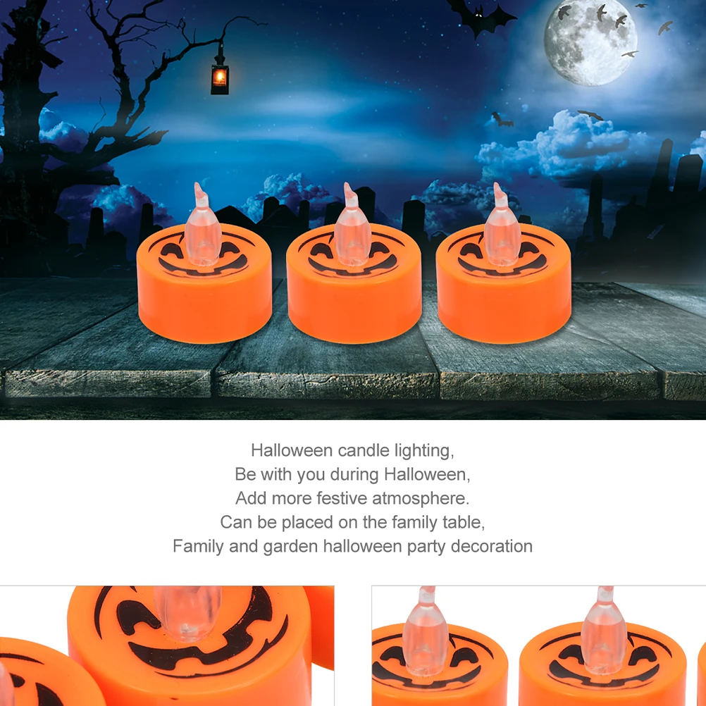 

24 Pcs Pumpkin LED C les Halloween Decorations Indoor Outdoor Fake Flameless Operated Votive Tea Light Plastic