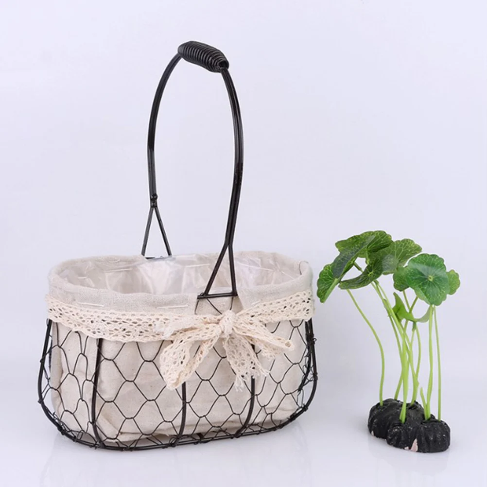 

Flower Girl Basket with Bowknot Baskets Pearl Handle Floral Decor for Wedding Pot