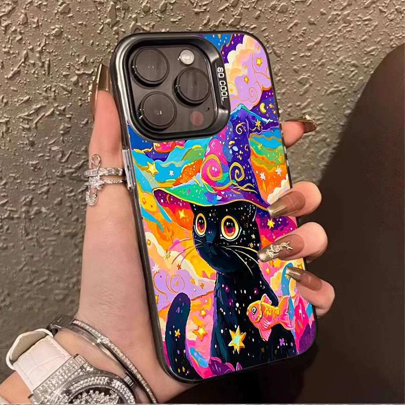 Cute Color Starry Sky Black Cat Plating Hard Case for Xiaomi Redmi Note 13 12 11 Pro Plus 4G 5G 12S 11S 10S 10 9 9S 8 12C 13C A3