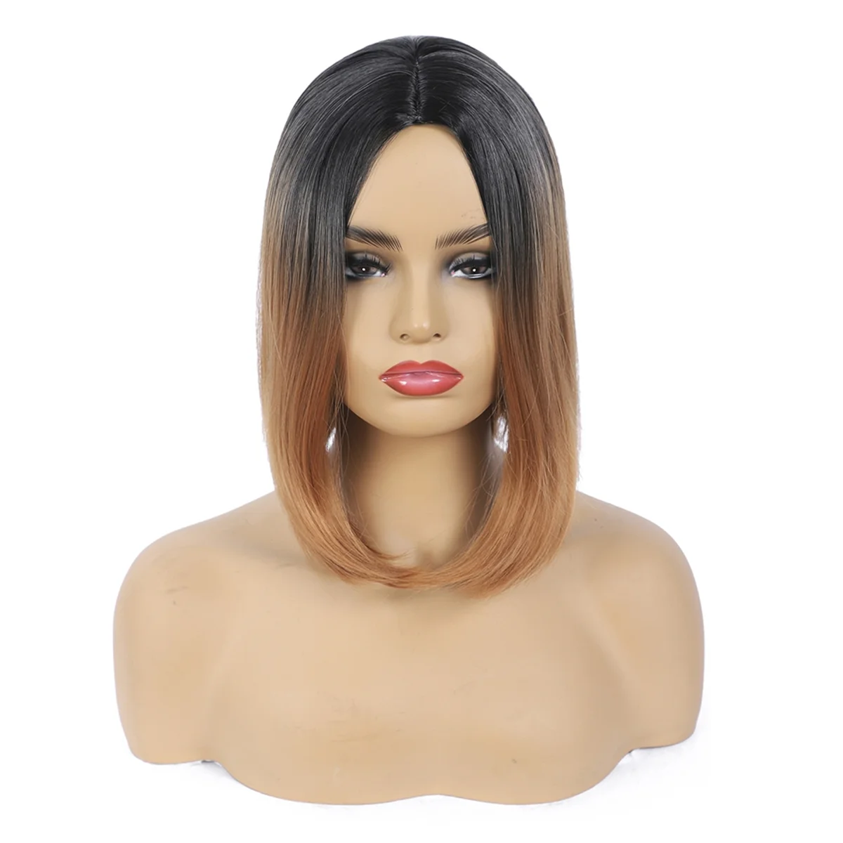

B76A Fashion Wig Short Hair Middle Parted Color Chemical Fiber High Temperature Silk Ladies Wig Covering,E