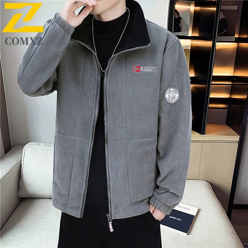 

Men's Embroidered Hooded Fleece Jacket Winter Thermal Windproof Parka Double-Layer Cotton Coat Multi-Pocket Snow Workwear 2025