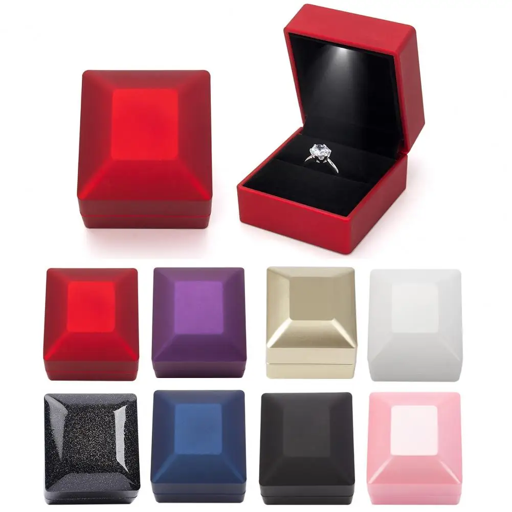 Luminous Ring Box with LED Light Compact Design Portable Soft Lining Engagement Ring Box Jewelry Gift Box