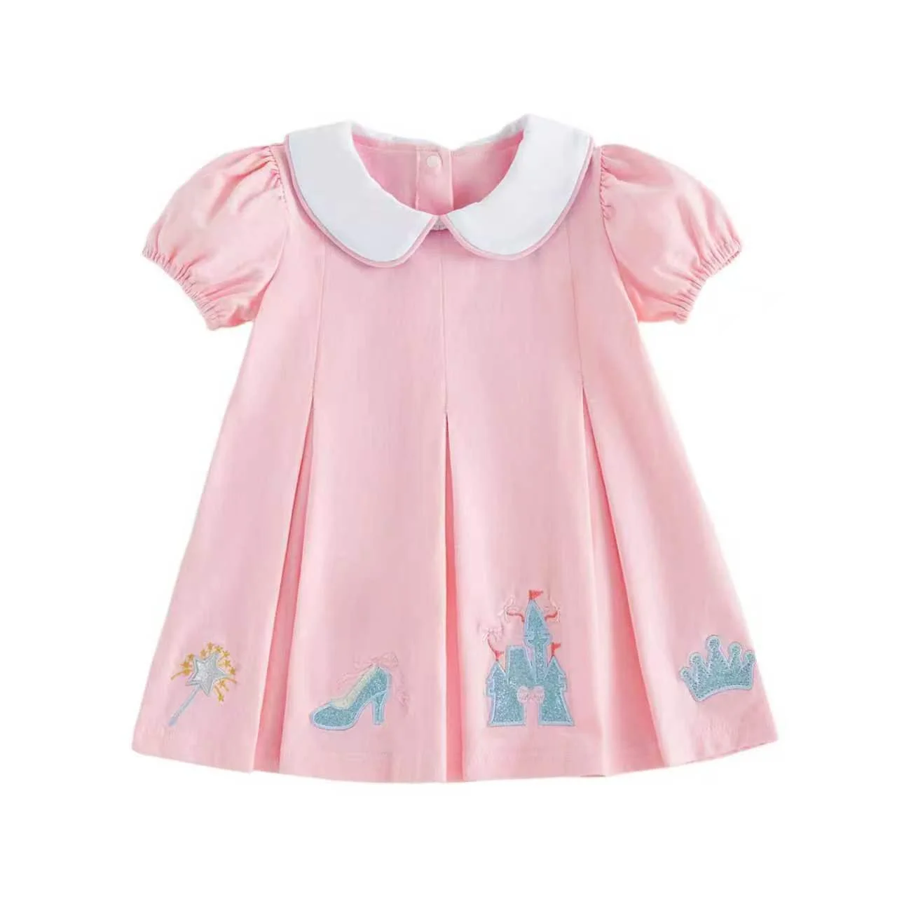 Ready To Ship Dance Girl Printed Children Girls Clothing Sets Short Sleeve Smocked Ruffle High-heeled Embroidery Girl Dresses