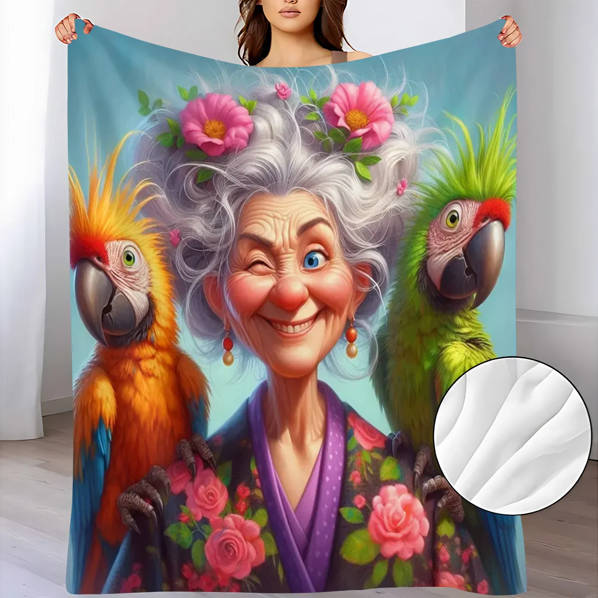 A Soft And Warm Fleece Throw Blanket Featuring a Floral Parrot Design, Perfect for Use on The Sofa, for Home Relaxation, As an A