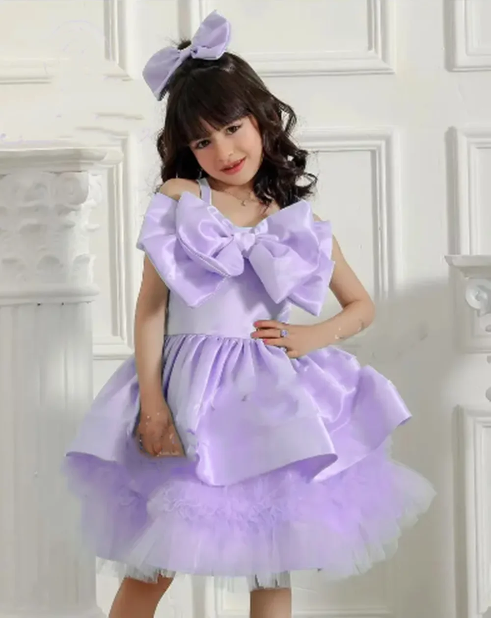 

Customized Pink Flower Girl Dresses For Wedding Sleeveless Knee Length With Bow Kids Birthday Party First Communion Gown