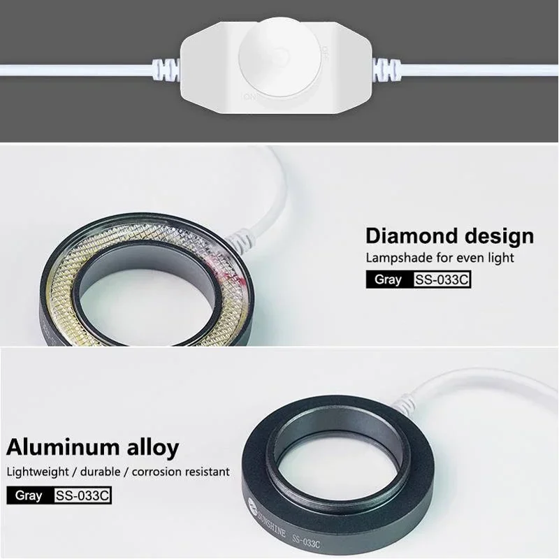 SS-033C Sorgente luminosa per microscopio a LED Sorgente luminosa ad anello Protezione per gli occhi regolabile Lampada bianca per lampada per microscopio di riparazione BGA del telefono