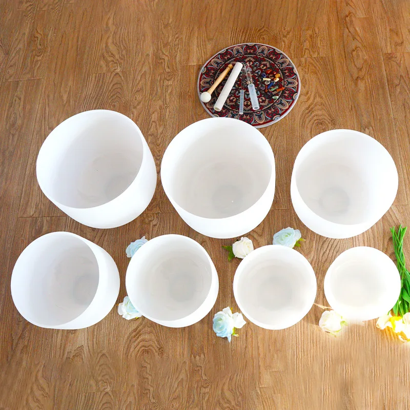 6-12 inch, white frosted quartz crystal bowl, yoga ear picking, Buddha sound bowl, singing bowl, decompression instrument, including stick