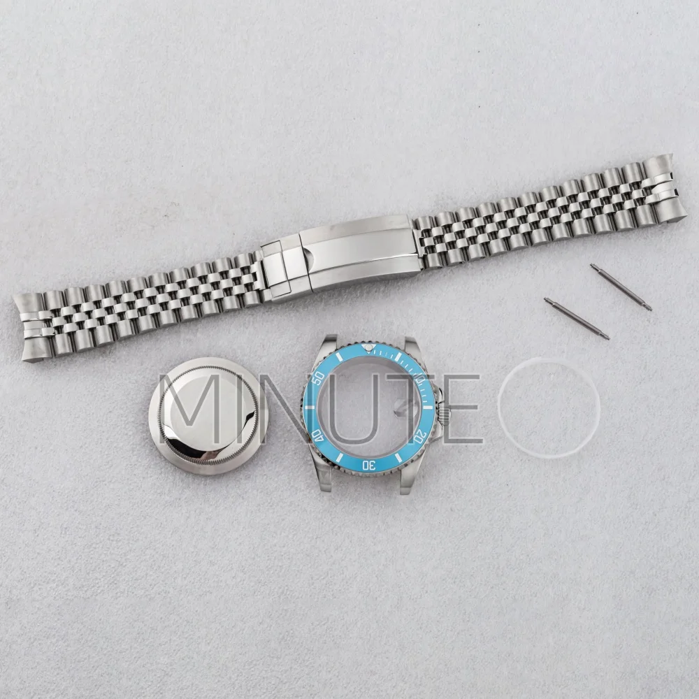 

40mm NH35 Watch Case Jubilee Bracelet Ice Blue Bezel Sapphire Crystal For SUB GMT Seiko NH34/NH35/NH36/NH38 Movement 28.5mm Dial