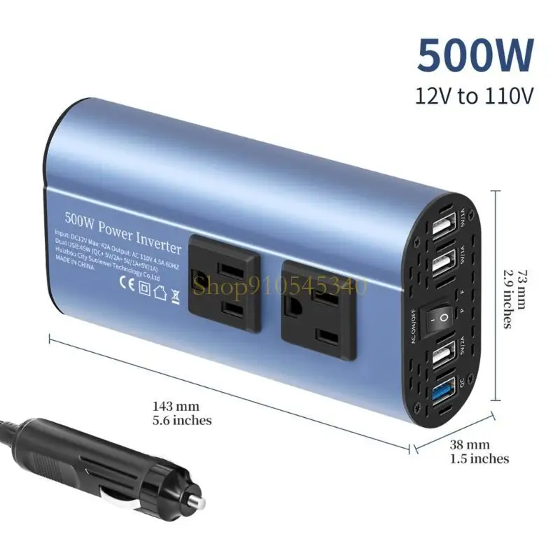 

U2JA High Efficiency 300W/500W Car Inverter with Double Outlets & Multiple USB Ports