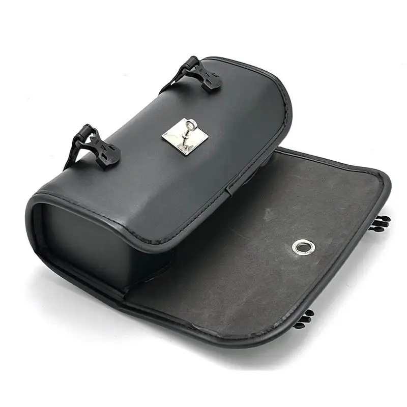 Waterproof PU Leather Handlebar Bag Retro Front Fork Handlebar Bag With Lock Motorcycle Handlebar Bag Motorcycle Accessories