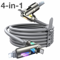 4-in-1 240W USB Type C Silicone Fast Charging Cable, For iPhone Huawei Samsung Xiaomi Durable Type-C To USB A Cable