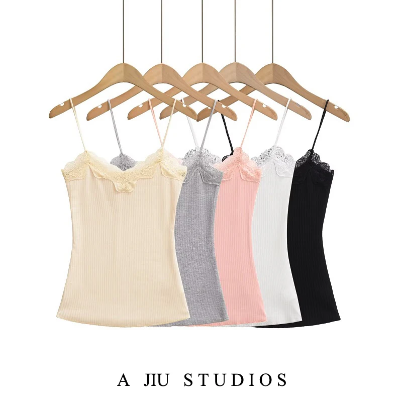 

Pure Desire Sexy Girl Lace Trim V-ne Strap Vest Women Summer Sexy Slimming Base Layer Beautiful Ba Top Street Sle ort