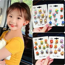 10pcs/set Women Cute Girls Earrings Ear Clip No Ear Hole Flower Earrings Jewelry Princess Girls Birthday Gifts Kids Accessories