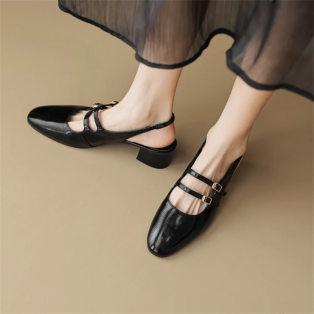 FEDONAS Women Genuine Leather Pumps Slingbacks Thick High Heeled Office Shoes Woman Elegant Party Shoes Silver Black Sandals