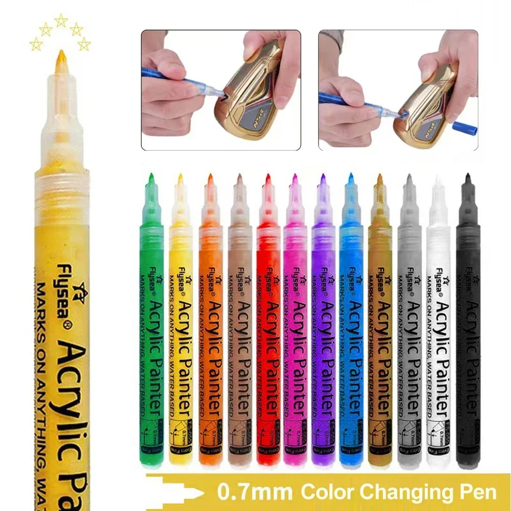 0.7mm Color Changing Golf Pen Acrylic Ink Pen Golf Club With Strong Sunscreen Waterproof Covering Power Golf Accesoires