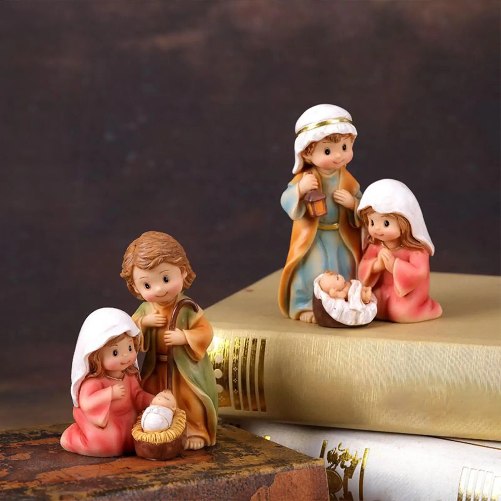 Nativity Figurines Resin Christmas Desktop Figurine Decor Desktop Birth Of Jesus Statue For Bookcase Window Sill Bookshelf