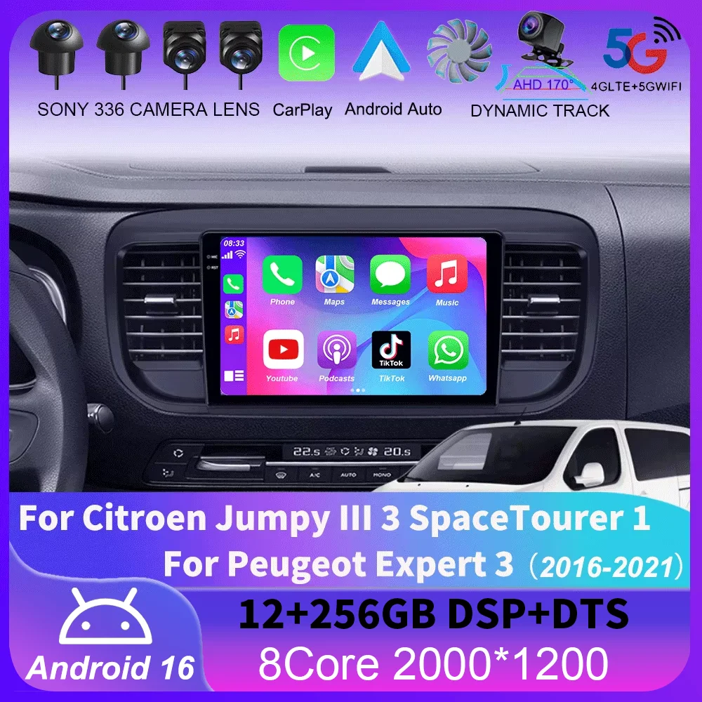 Android 16 Carplay For Citroen Jumpy III 3 SpaceTourer 1 For Peugeot Expert 3 2016 2017 2018 - 2021 Car Radio Multimedia Player