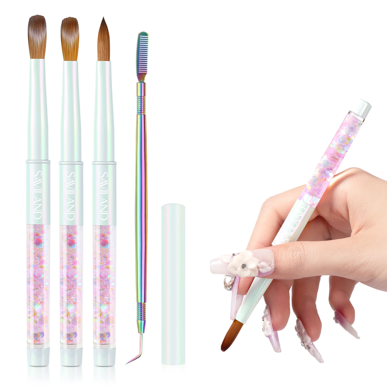 

Набор акриловых кистей для ногтей SAVILAND Kolinsky, размер 6, 10, 14, с инструментом для очистки для 3D-наращивания ногтей, салона, дома, сделай сам