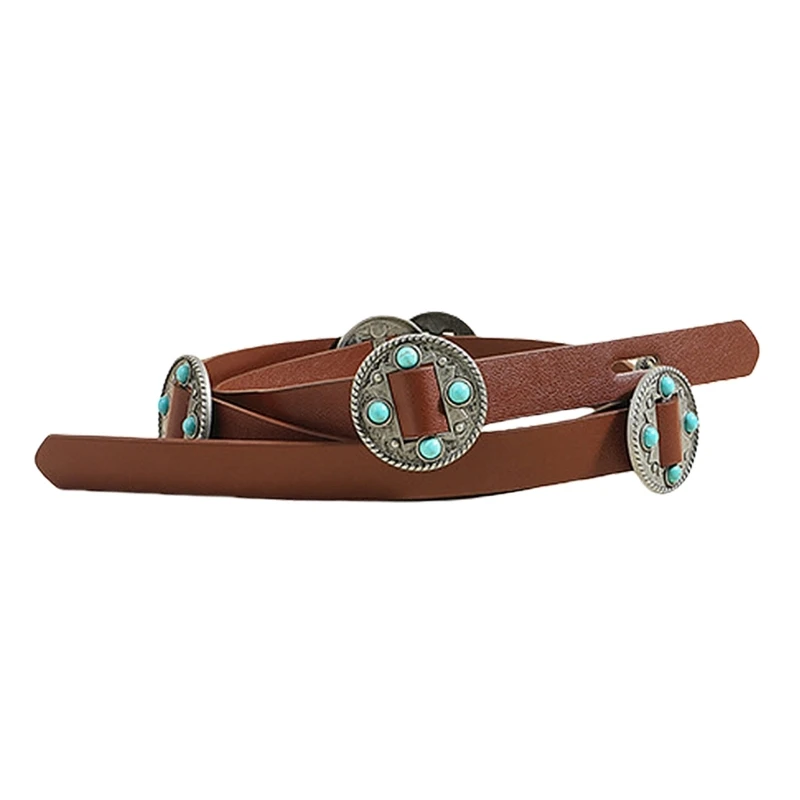 Unique Fashion Statement Carved Metal Decors Belt Retro Ethnic Adjustable PU Leather Waist Belt for Stylish Outfits