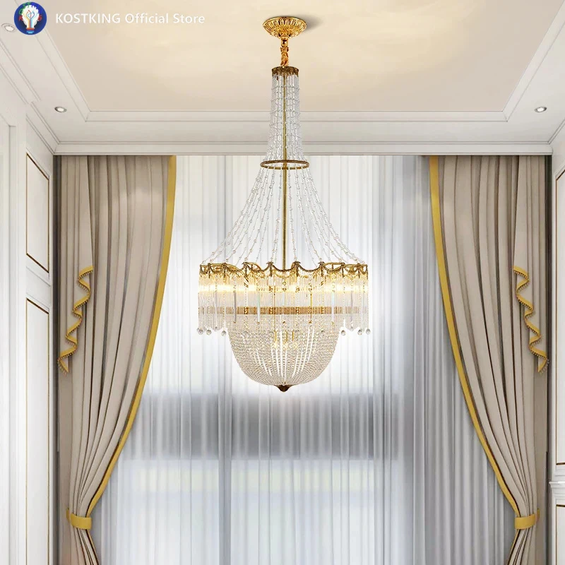 European Rococo Style Luxury Brass Crystal Chandelier, Perfect For Villa Living Room & Hotel Hall, Elegant Pendant Lighting