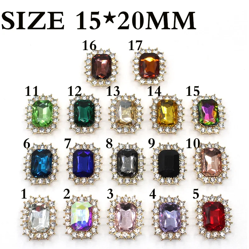 New 15x20MM 10PCS Alloy Glass Rhinestone Flat Buttons DIY For Hair Decoration Wedding Embellishment Handmade Accessories