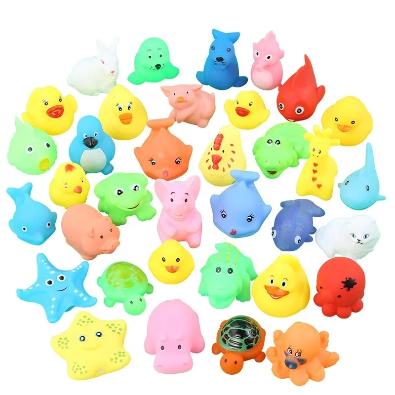 10 pçs/set bebê bonito animais brinquedo de banho natação água brinquedos de borracha macia flutuador squeeze som crianças lavagem jogar engraçado presente dropshipping