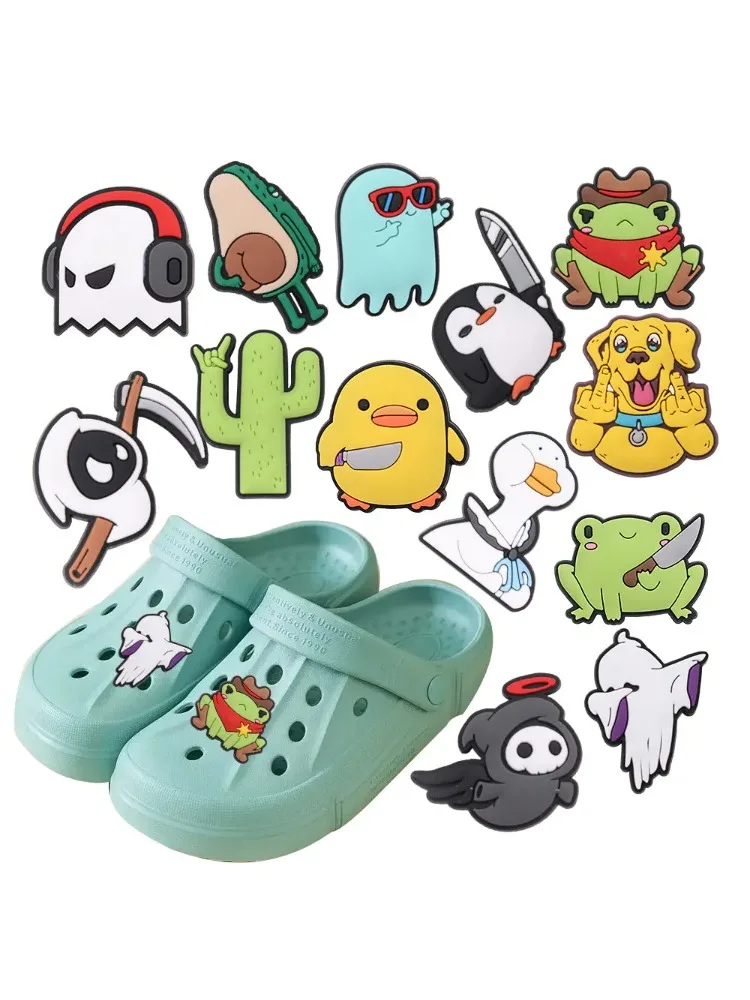 Breloques de chaussures en PVC, 1 pièce, mignon fantôme grenouille pingouin canard chien pour sabots, épingles, accessoires de chaussures, boucle, ornements adaptés au bricolage, cadeau de fête pour
