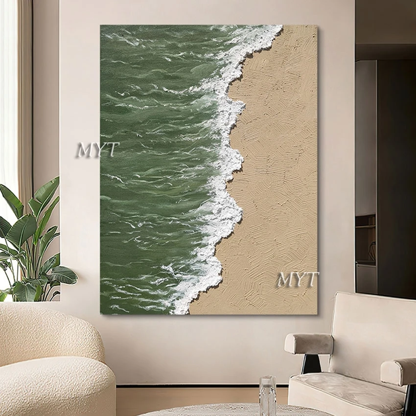 

100% Handmade High Quality Thick Acrylic Knife Art Sea Wave Abstract Canvas Painting Design Ornaments Home Decoration No Framed