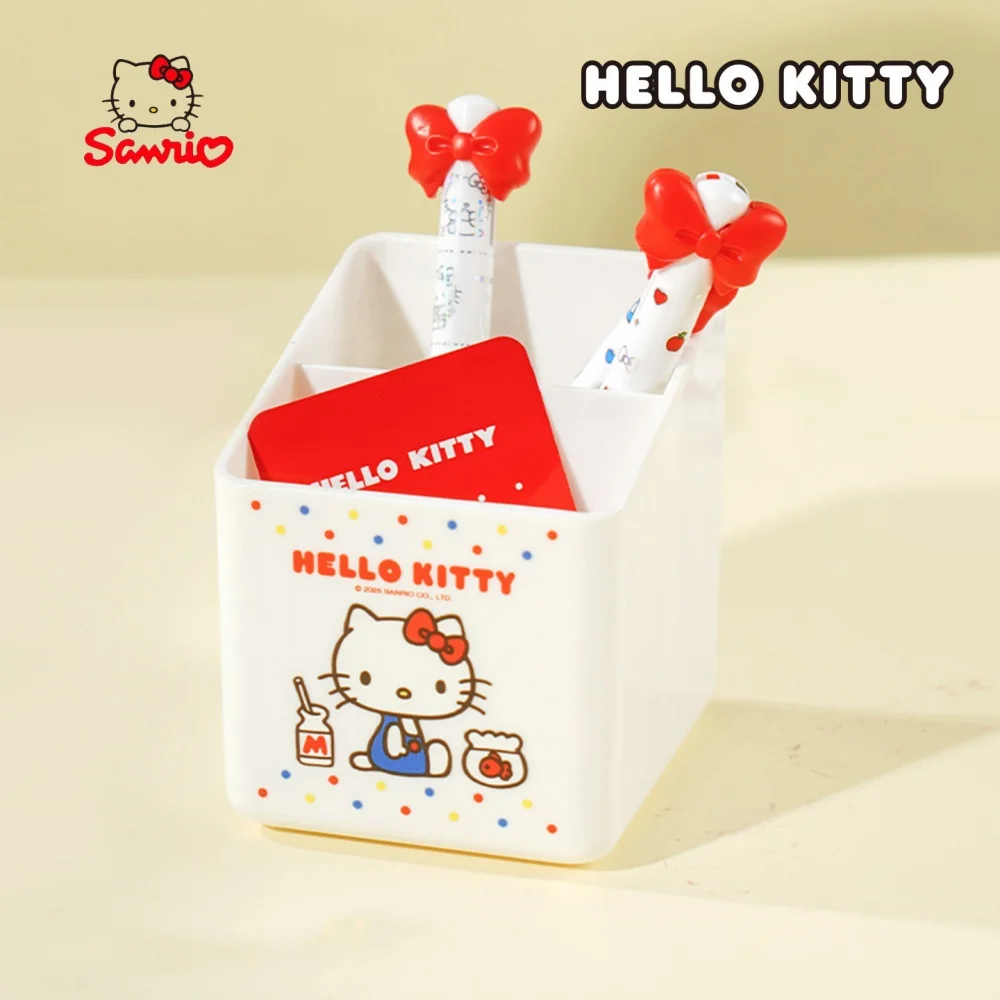 Genuine Sanrio Hello Kitty Brush Pot Cartoon Kt Cat Desktop Debris Receive Box Student Gel Pens Pencil Stationery Storage Boxes