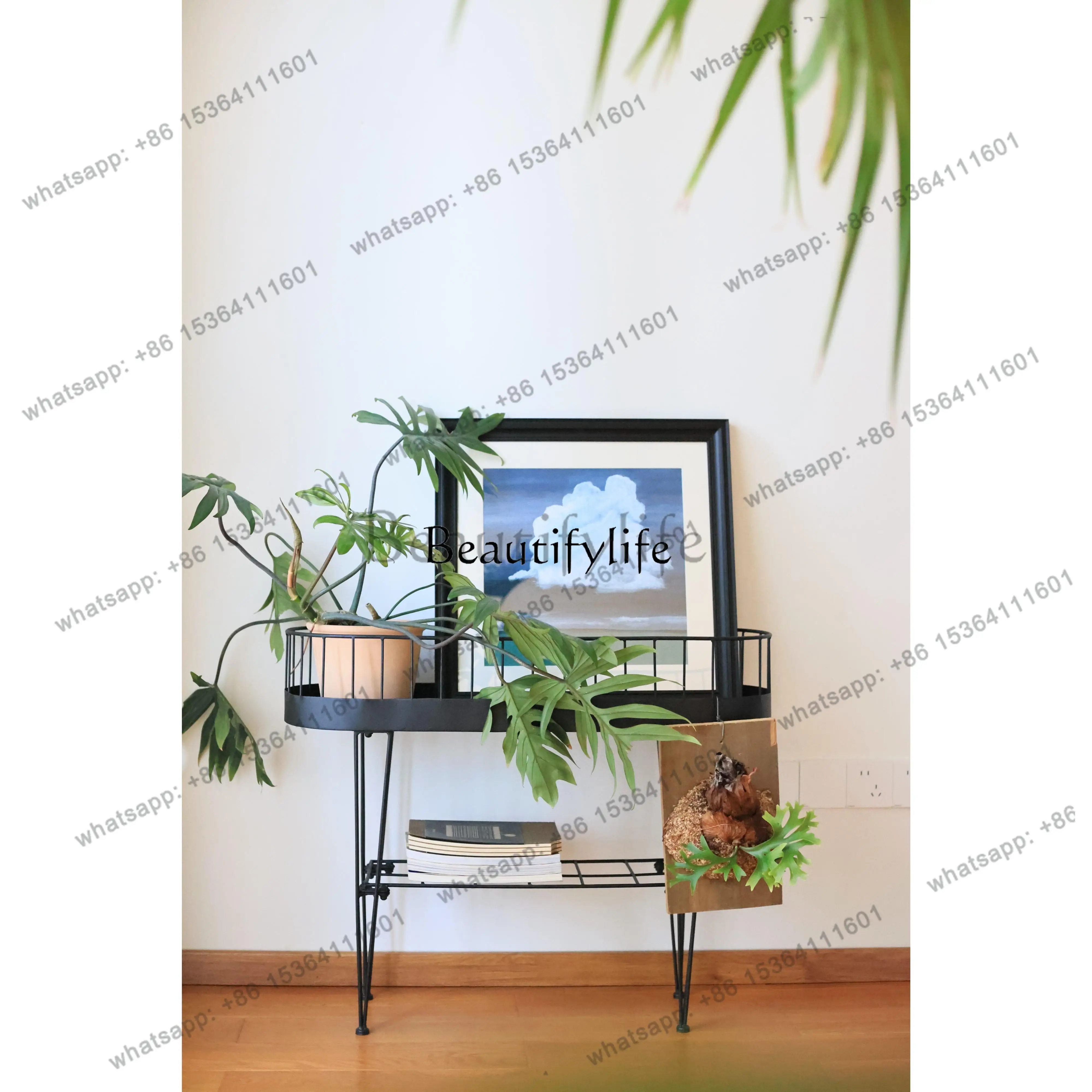 Best Seller Interior Flower Stand Metal Texture Minimalist Living Room Decoration Shelf Double Layer